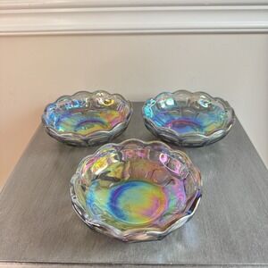 Set Of 3 Vintage Iridescent  5.5" Carnival Indiana Glass Co. Candy Jewelery Dish